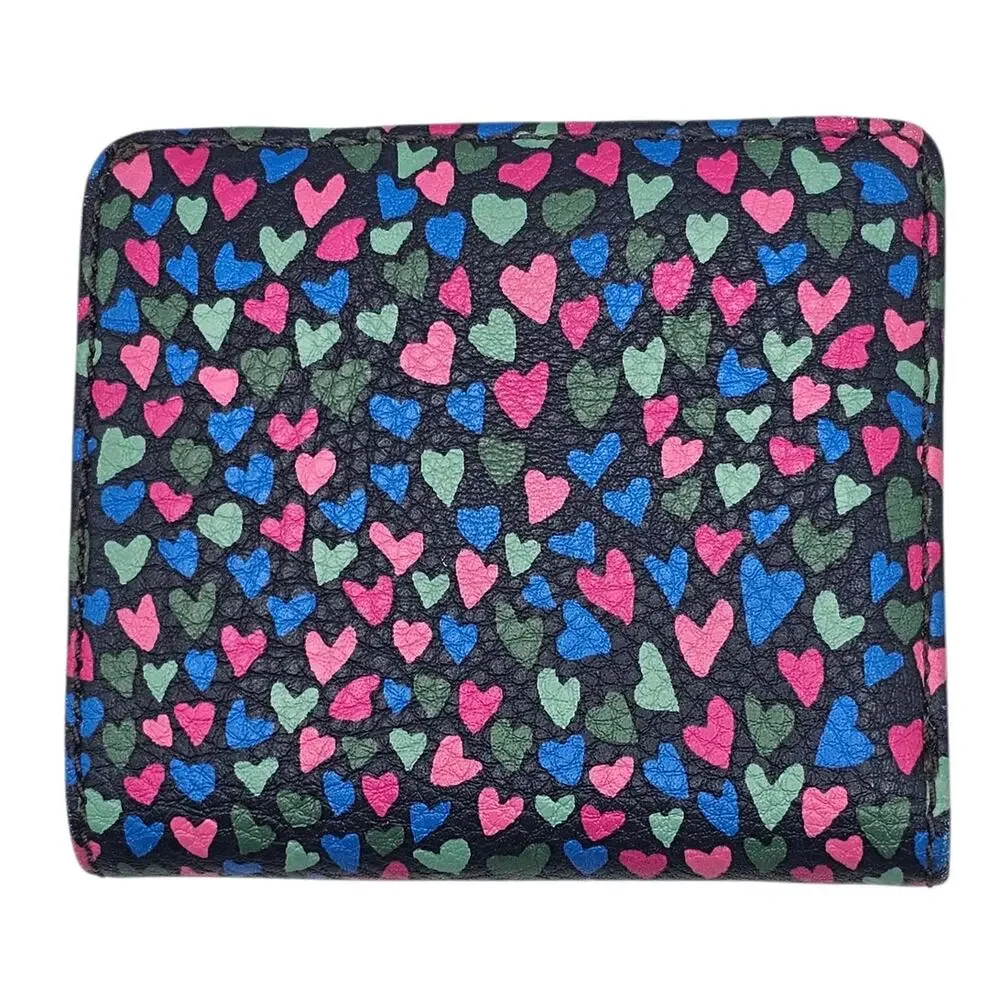 Fossil Tessa Multicolored Heart Pattern Faux Leather Bifold Wallet